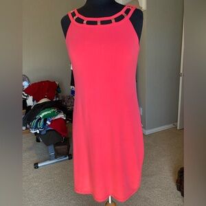 WHBM Elegant Coral Sleeveless Dress with gold embellishments, size small